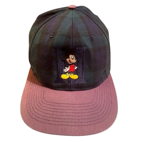 Vintage Disney Mickey Mouse Plaid Snapback 90s Embroidered Baseball Streetwear - Picture 1 of 5